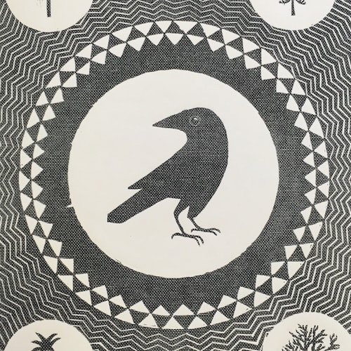 A crow encircled by patterns